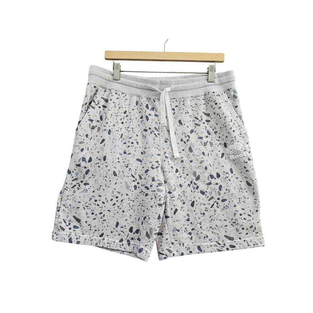 Roots Sweat Shorts Mens L Grey Terrazzo Print Fleece Drawstring Active Lounge